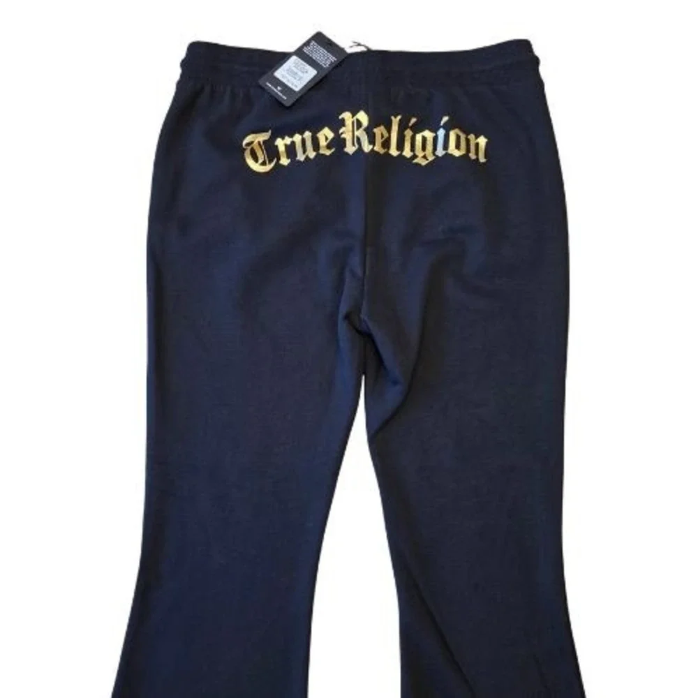 NWT True Religion Black Gold Gothic Logo Flare Sweatpant Y2K Bell Bottom Joggers - Picture 2 of 13